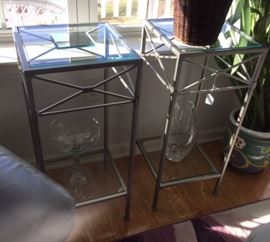 Pair 30" square Metal Plant Stands with 13 1/2" glass top and shelf      $75.00 pair 