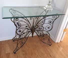 Metal with glass Balls "Butterfly" Table with 40" X 20" beveled Glass Top             $125.00