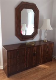 4 piece Master Bedroom set.  Triple Dresser with Mirror and Pair of End Tables.            $100.00set