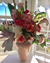 Pink Pottery Vase with Silk Flowers             $45.00