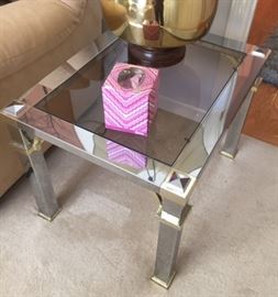 Chrome & Brass End Table with glass inset top $50.00