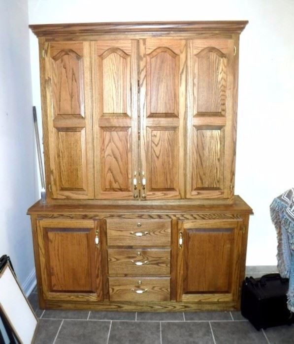 Custom China Hutch Style Firearm Cabinet Contents Not Included, Holds 7 Long Guns, Locking Lower Drawers and Hidden Shelf Storage 78.5"t x 60"W x 15"