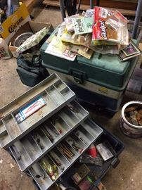 Tackle boxes and assorted fishing gear