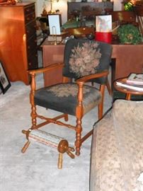 Needlepoint occasional chair and foot rest