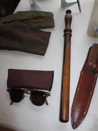 vintage sunglasses, Case sheath knife, multi wood baton