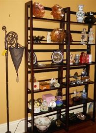 vintage style floor lamp, Carnival glass, music boxes, Oriental figurines, etc.