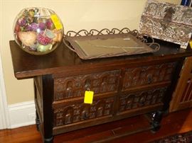 small server, wooden chest, tray, etc.