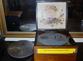 vintage music box w/8 metal disks