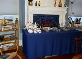 bronze, art glass, Royal Albert serving pieces, etc.