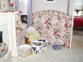 upholstered queen headboard, window treatment, clothing, etc.