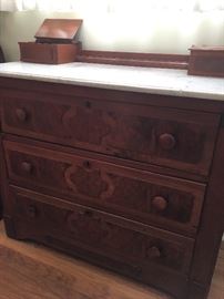 Burled Wood Marble Top Dresser (AS IS)