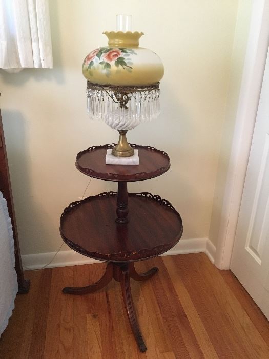 2 tiered lattice edge table (Lamp is SOLD)