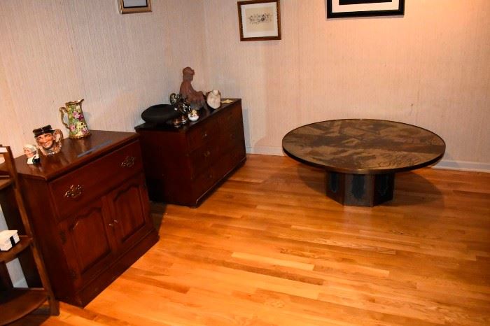  Philip & Kelvin Laverne bronze "Chan" coffee table on the right.