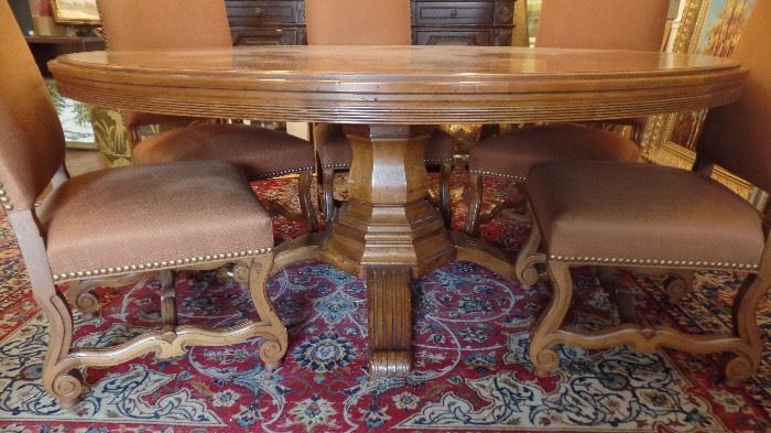 60" Round Inlay Dining Table $3000 original price $12,000  8 Upholstered Chairs $1600