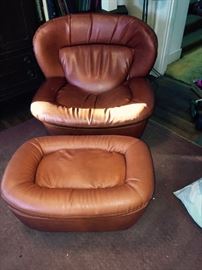 Leather Mid Century Chair and Ottoman