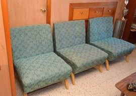 Set of 4 (only 3 shown) Mid Century Modern Turquoise Upholstered Chairs, Original Upholstery.   2 are SOLD.  There are 2 remaining.