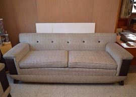 Mid Century Modern Tufted Sofa, Original Upholstery.  (Approx. 7' long x 32" high at the back x 33.5" deep, seat is 21" high) Very Good Condition with Minor Discoloring.