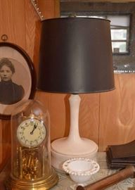 Vintage White Stone-like Table Lamp with Black Shade 