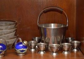 MCM Chrome Ice Bucket with Shot Glasses