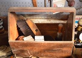 Vintage Shoe Shine Box with Accessories