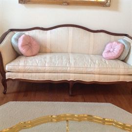 Cream Sofa/ Dk. Wood Trim  with Long Cushion /Coordinating Pillows
