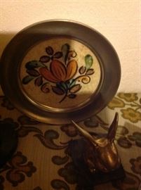 Floral Plate with Pewter 