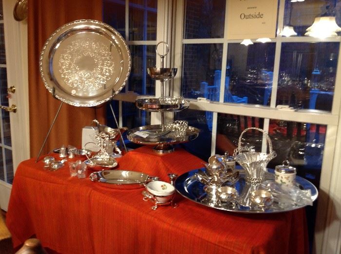 Silver and Silver Platted Dishes , Platter, Bowls