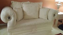 Beautiful home with Off-White Couch(sofa), loveseat, matching chair, coffee & end tables, China cabinet, glass top dining room table with 6 chairs, bench, Kingbed room suite/set.