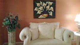 Beautiful home with Off-White Couch(sofa), loveseat, matching chair, coffee & end tables, China cabinet, glass top dining room table with 6 chairs, bench, Kingbed room suite/set.