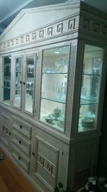 Beautiful home with Off-White Couch(sofa), loveseat, matching chair, coffee & end tables, China cabinet, glass top dining room table with 6 chairs, bench, Kingbed room suite/set.