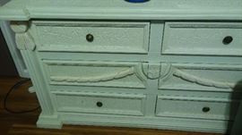 Beautiful home with Off-White Couch(sofa), loveseat, matching chair, coffee & end tables, China cabinet, glass top dining room table with 6 chairs, bench, Kingbed room suite/set.