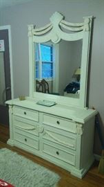 Beautiful home with Off-White Couch(sofa), loveseat, matching chair, coffee & end tables, China cabinet, glass top dining room table with 6 chairs, bench, Kingbed room suite/set.