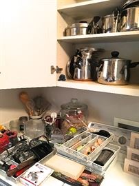 Pots and pans, kitchen utensils, knives, etc.