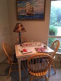 Kitchen table and 4 chairs, artwork, decor.