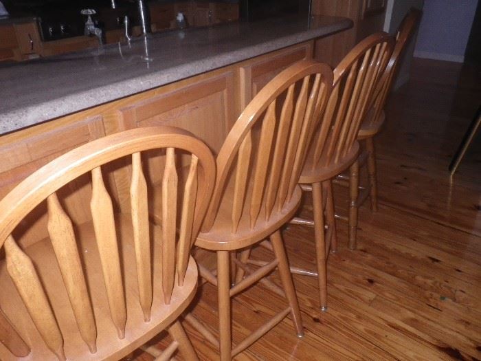 4 wood, swivel bar stools