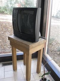 Butcher block table and TV