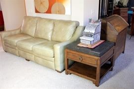 Hancock & Moore Reclining Leather Sofa, Slate Top End Table, Rare NCR Model 216 Candy Store Cash Register