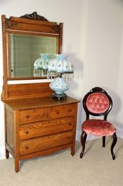 Oak Dresser, Victorian Chair GWTW Lamp