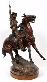 Lot#36, KEN SULLIVAN (AMERICAN CONTEMPORARY COLORADO SCULPTOR), BRONZE SCULPTURE, 2002, H 24", "PAY DAY"Signed and dated; #4/35; on a base.