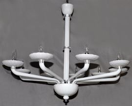 Lot#1026, MURANO BAROVIER & TOSO GLASS NINE-LIGHT CHANDELIER, H 36", DIA 45"BAROVIER & TOSO (ITALIAN)  Contemporary nine arm blown white glass chandelier by Barovier & Toso. From the Jeffrey Doan family (Dow Chemical).