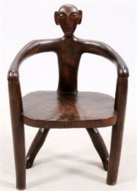 Lot#1031, TUCKER ROBBINS, CARVED WOOD HUMAN CHAIR, H 36 1/2", W 22 1/2"Depth 22 1/2". Purchased 366 W. 15th. St., New York.  From the Estate of Jean Mayer, Bloomfield Hills, Mich.