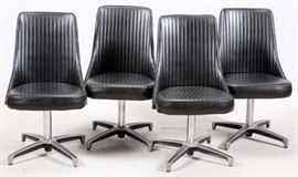 Lot#1033, CHROMECRAFT MID-CENTURY MODERN CHAIRS, FOUR H 35".The Chromecraft swivel chairs feature black faux leather upholstery.