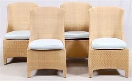 Lot#1036, GRANGE MESH ALL WEATHER SIDE CHAIRS, 4, H 38 1/2", W 21 1/2"Tan with powder blue cushions.