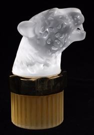 Lot#1235, LALIQUE CRYSTAL FLACON PERFUME, H 5 3/4'', "PANTHERE"Signed "Lalique France" and numbered A201.  With original box and atomizer.