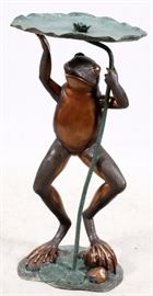 Lo#2064, BRONZE FOUNTAIN IN THE FORM OF A FROG WITH LOTUS BLOSSOM, H 44", W 22", D 21"Two tone.