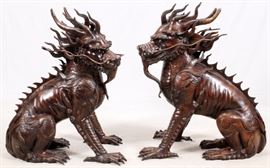 Lot#2065, CONTEMPORARY BRONZE FOO DOGS, PAIR H 39", 40", W 20", D 33", 36"