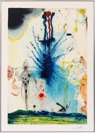 Lot#2075, SALVADOR DALI (SPANISH, 1904-1989), COLOR LITHOGRAPH, 1968, PAPER: H 26", W 20", PLATE 24 FROM THE "ALIYAH" SUITE."The Land of Milk and Honey"; pencil signed; E.A.; framed.