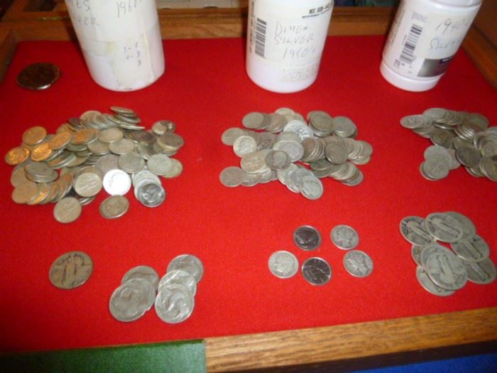 STACKS OF SILVER year quarters, dimes, & nickels