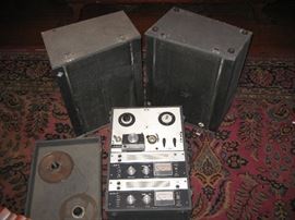 Akia model M-8 cross field reel to reel. Microphone,speakers, manual and tapes.