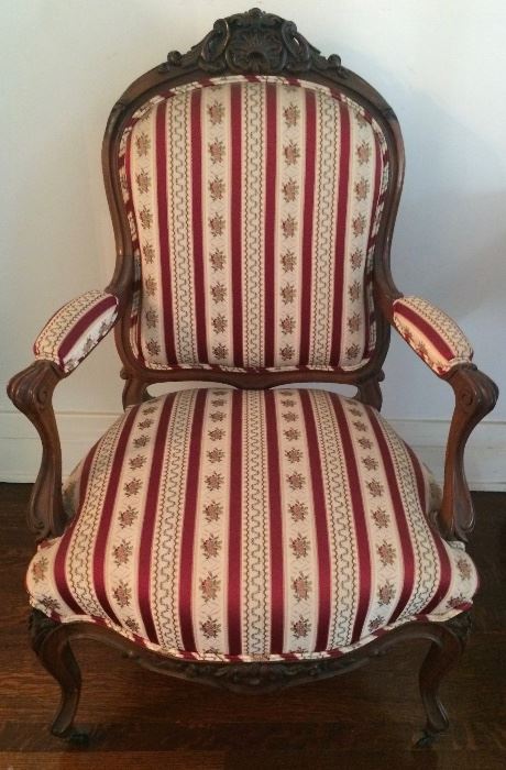 Pair of French-Regency Style Fauteuils (Open-Arm Chair), one of pair